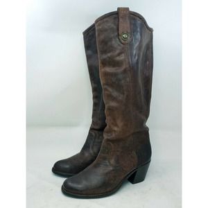 Womens 6 B Frye JACKIE BUTTON Tall Cognac Leather Distressed Western Boots 76575